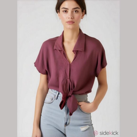 Wilfred Free Tie Front Mauve Button Up Blouse XS - Picture 1 of 10